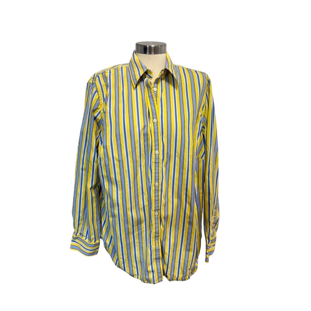 Ralph Lauren Womens Yellow Blue White Striped Button Down Shirt Size 1X Cotton